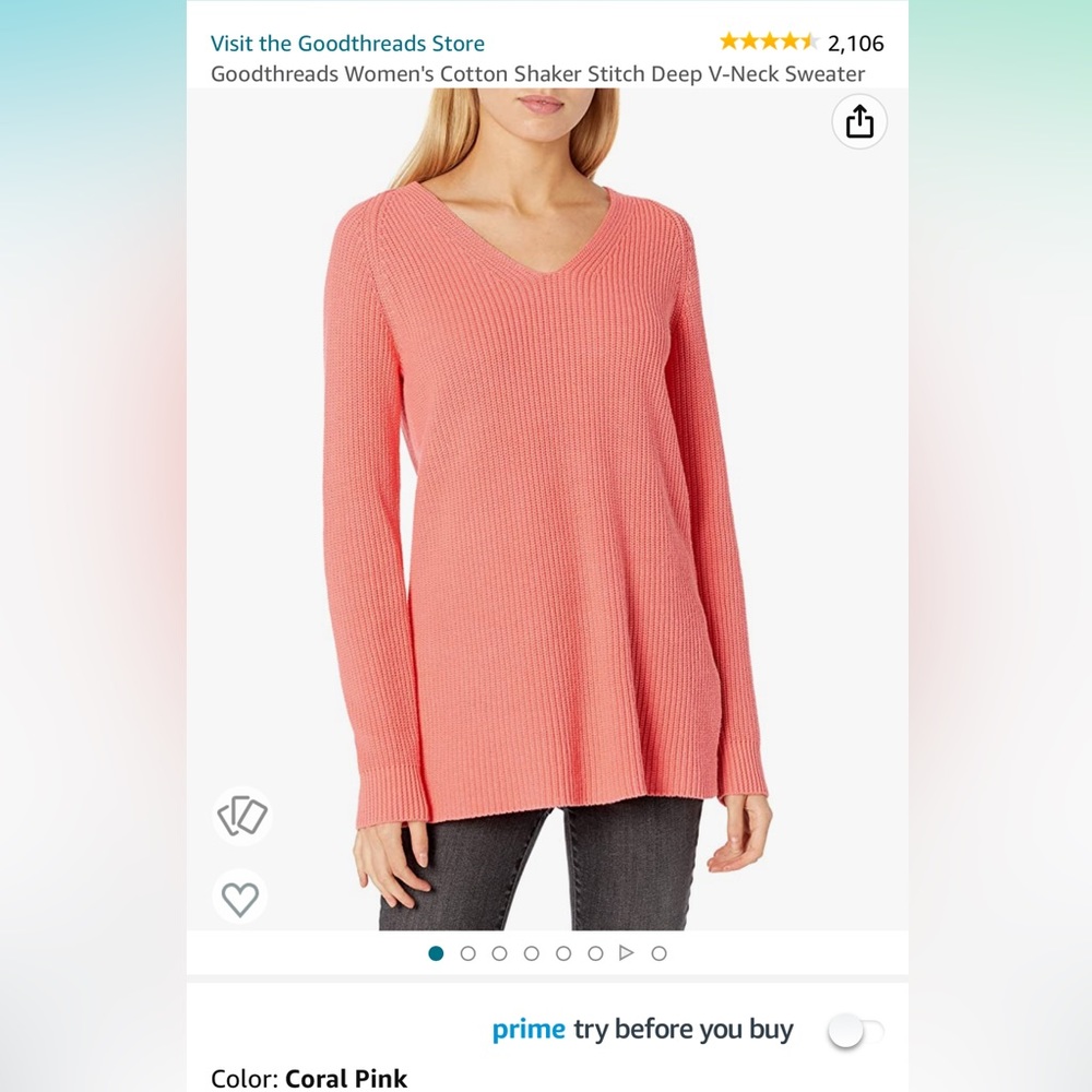 New Goodthreads Women's Cotton Shaker Stitch Deep V-Neck Sweater.